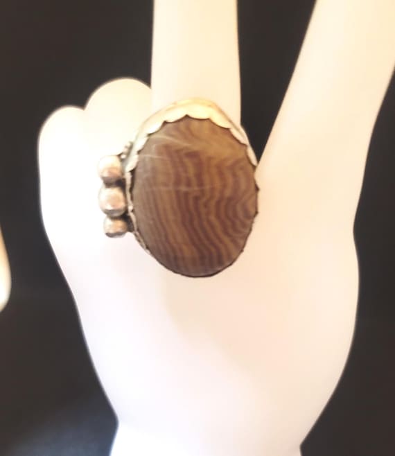 Sterling Silver & Wood Agate Stone size 10