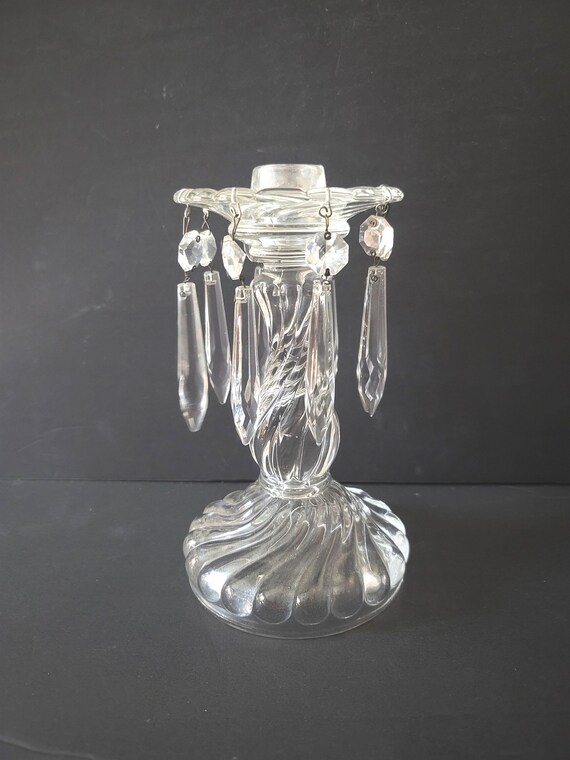 Antique Glass Candlestick with Crystals Art Nouveau