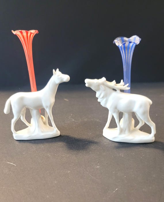 German Bimini Glass Vases with Horse and Elk