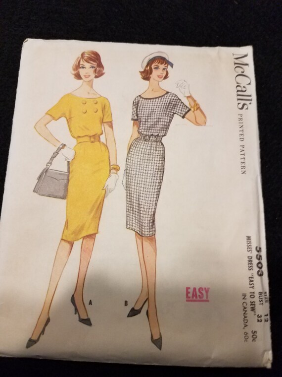 McCalls Pattern 5503 Size 12 Dress Easy Sew
