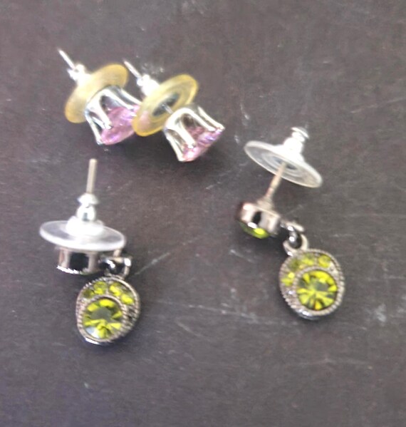 2 Pairs Crystal Earrings Post and Dangle