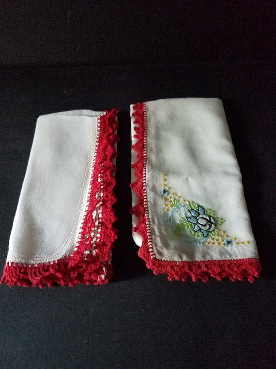 Pair of 40s Red Tatted Hankies