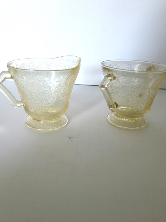 Florentine Poppy Yellow Depression Glass Cream and Sugar