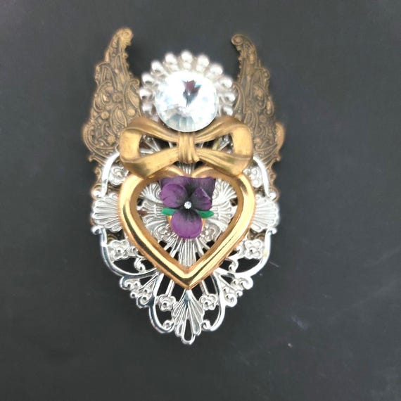Pansy and Angel Wings Brooch