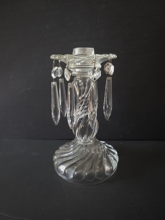 Antique Glass Candlestick with Crystals