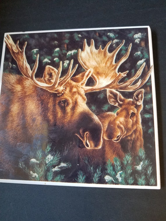 Moose and Baby Tile Trivet