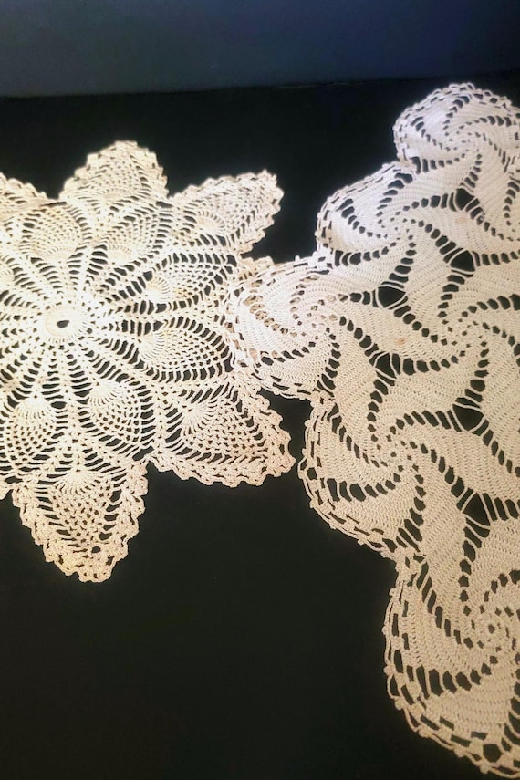 Mismatched Crochet Doilies, Light Tan Cotton, Pinecone & Pinwheel #4