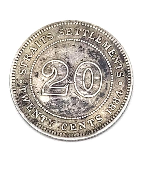 1884 Straits Settlements Coin, 80% Silver 20 Cents Queen Victoria Lot 12