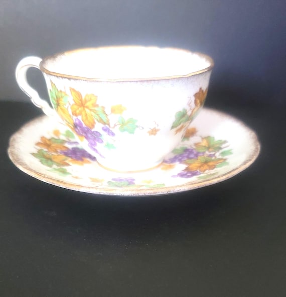 Royal Stafford Bone China Cup and Saucer, 1950s Oregon Grapes with Gold Edge