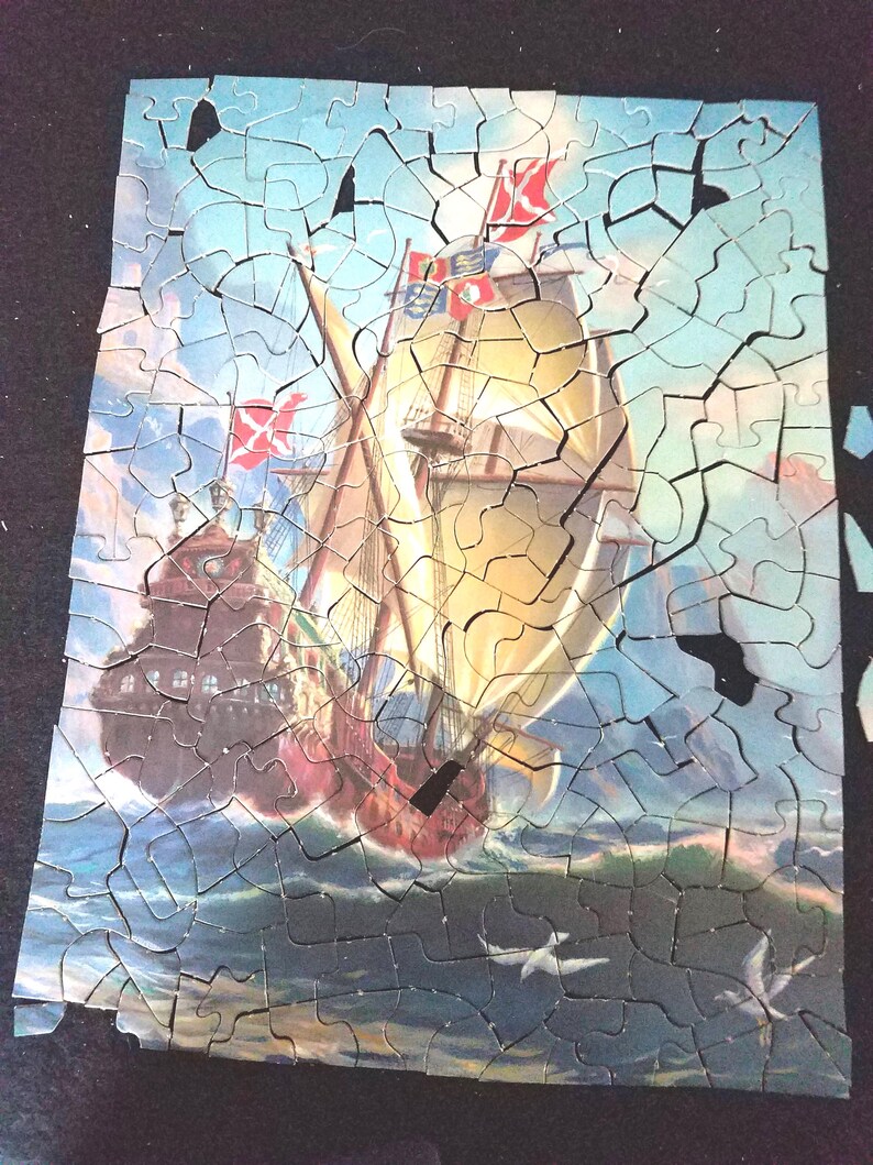 Antique Jigsaw Picture Puzzle Port of Hearts Desire image 3