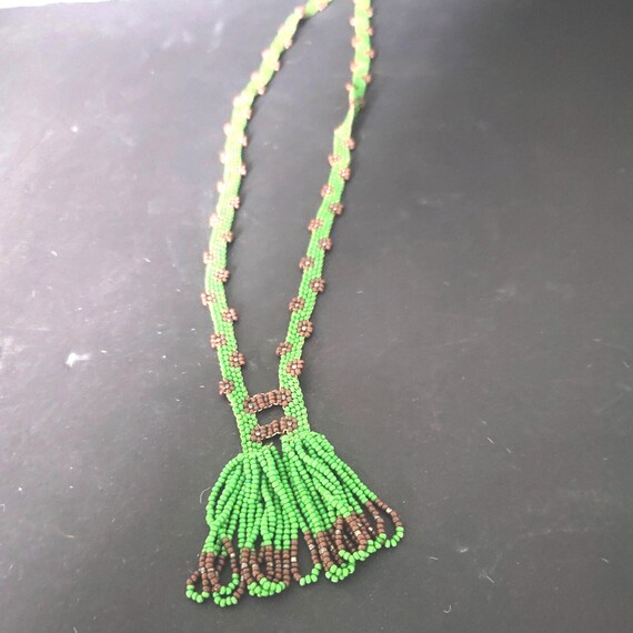 Green and Brown Native American Necklace circa 1940