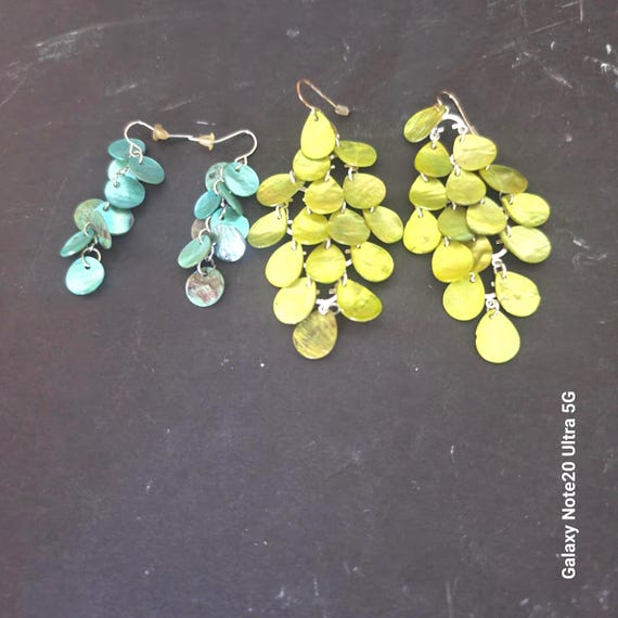 Capiz Shell Dangle Earrings Two Pair