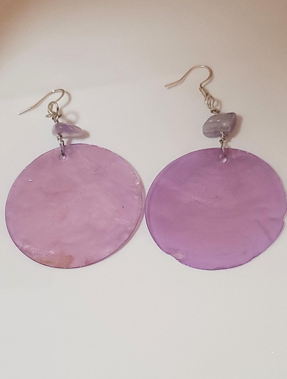 Lilac Capiz Shell and Amethyst Earrings