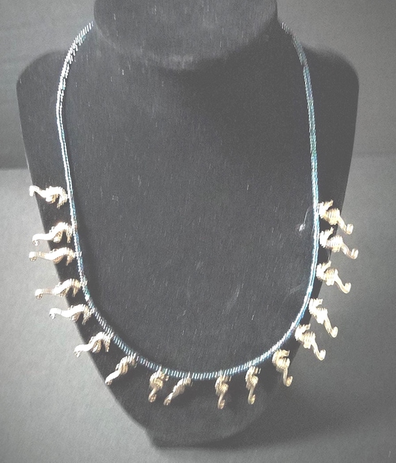 Blue and Gold Seahorse Necklace