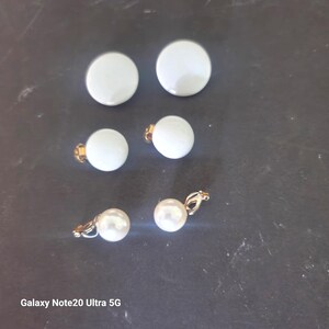 3 Pair Vintage White and Pearl Clip-on Earrings