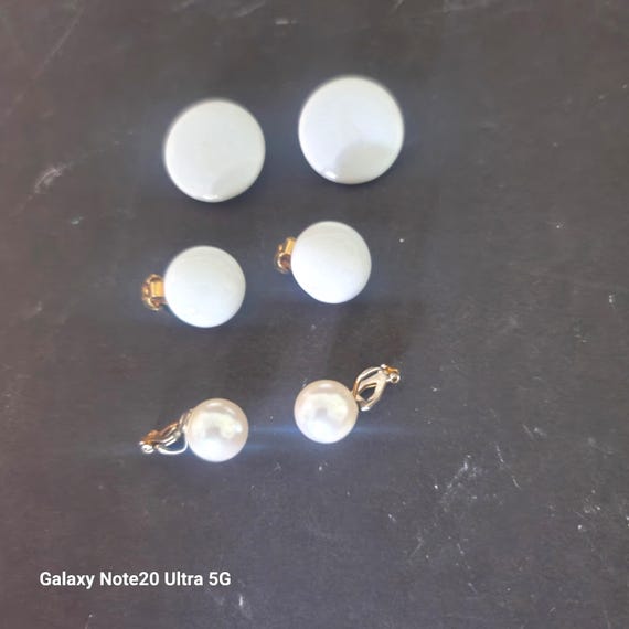 3 Pair Vintage White and Pearl Clip-on Earrings
