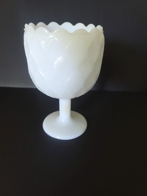 White Diamond Patter Milk Glass Vase