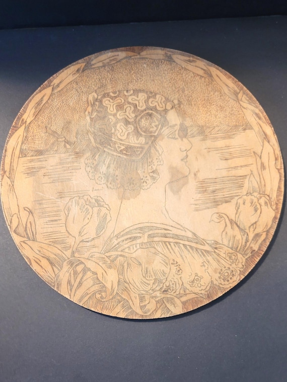 Flemish Pyrography Board with Drawing