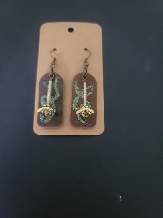 Leather Bumblebee Earrings OOAK