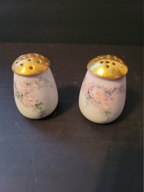 Antique Bavarian Salt and Pepper Shakers with Roses