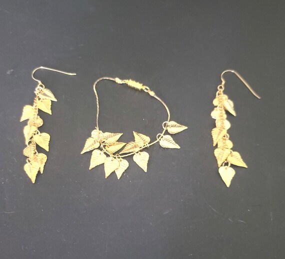 Golden Leafy Earrings and Bracelet