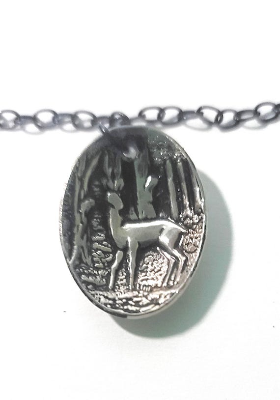 Souvenir Spoon Necklace Deer In Forest