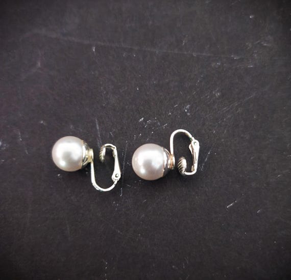 Faux Pearl Silver Clip On Earrings