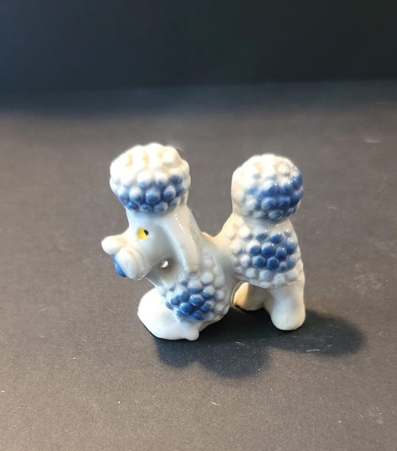 1940s Blue and White Ceramic Poodle