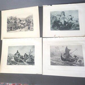 Satz von vier Photogravure Prints Krieg und Wikinger