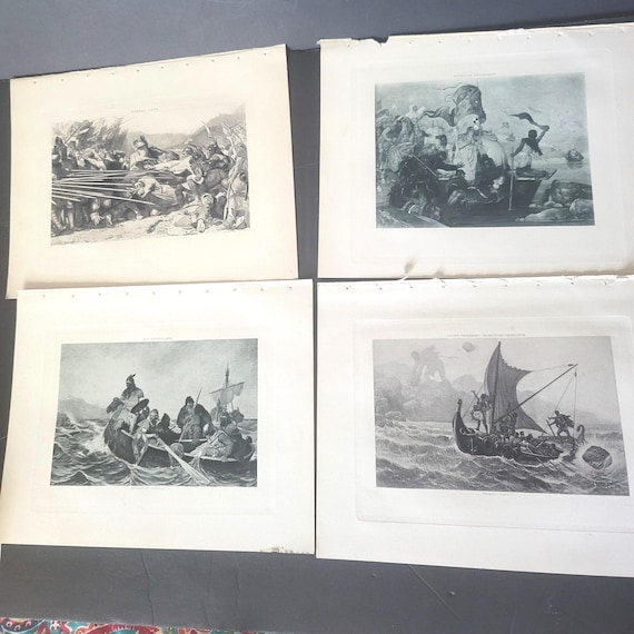 Set of Four Photogravure Prints War and Vikings