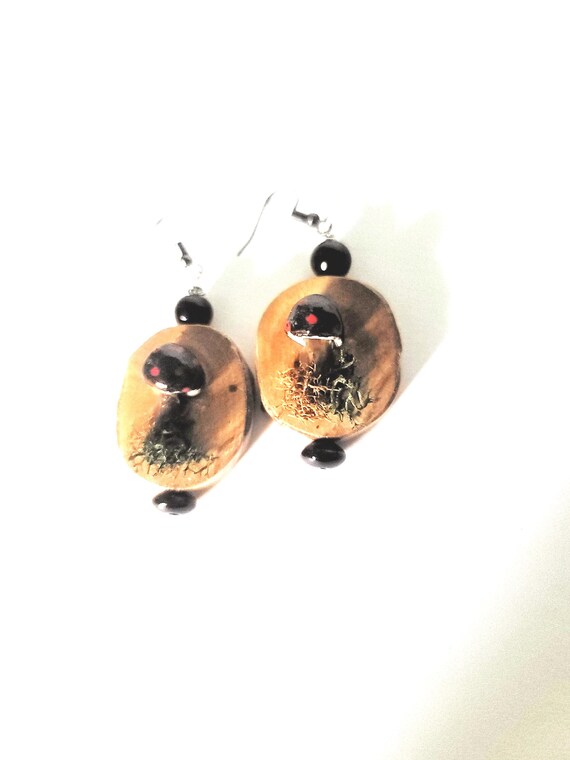 Black and Red Mushroom Earrings OOAK