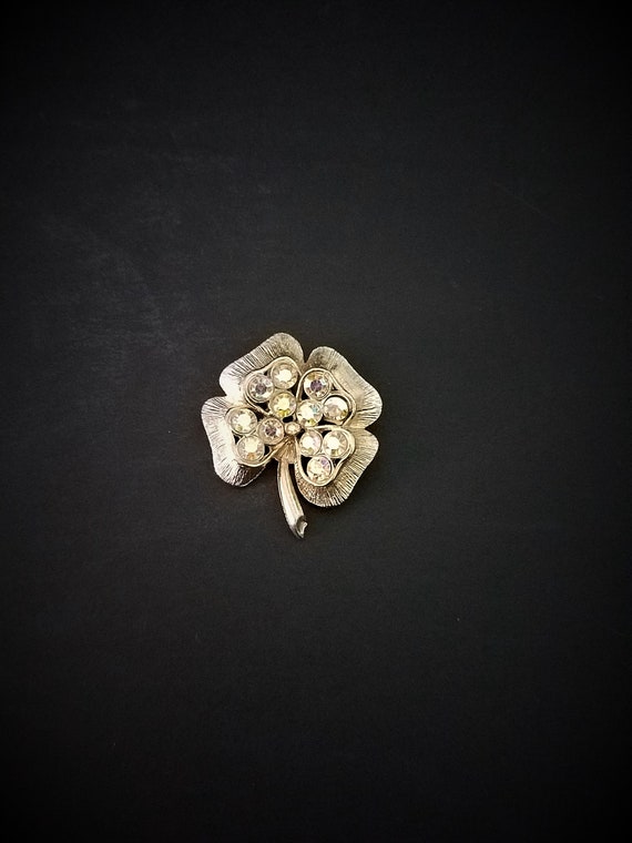 Vintage Gold Rhinestone Shamrock Brooch