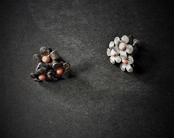 Peach and Silver Screw Back Earrings