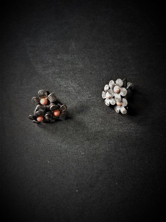 Peach and Silver Screw Back Earrings
