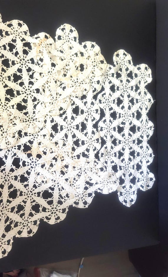 Ivory Doilies, Handmade Cotton, Ships Wheel Design, 1930s-40s Era #3