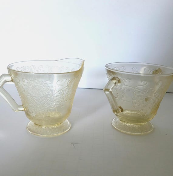 Florentine Poppy Yellow Depression Glass Cream and Sugar