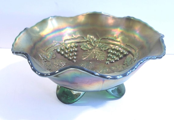 Fenton Peacock Green Footed Bowl
