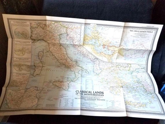 1949 Map Classical Lands of the Mediterranean