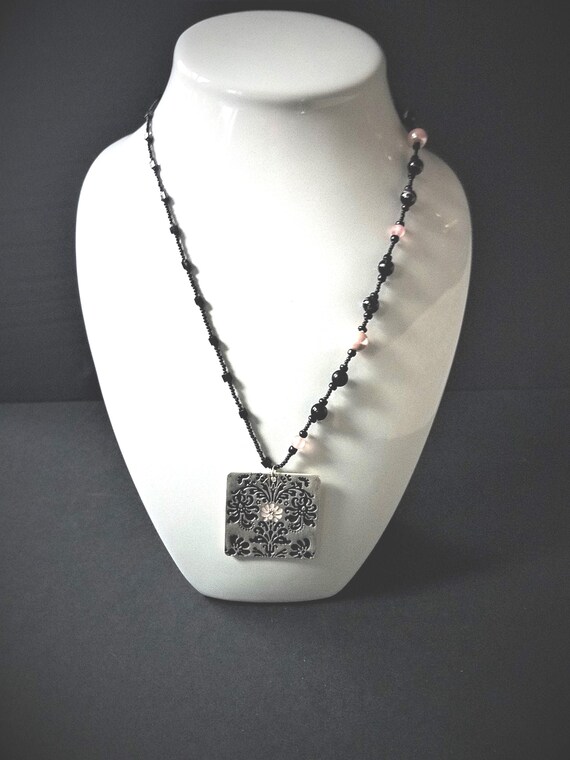 Silver, Black & Pink Necklace