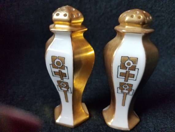 Lenox Belleek Art Deco Gilded Salt and Pepper