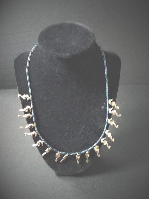 Blue and Gold Seahorse Necklace