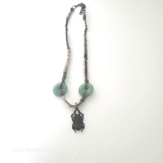 Scarab, Glass Jade and Macrame necklace