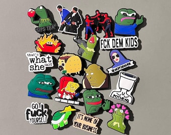 Funny Meme F Dem Kids Clog Charms - Shrek Frog Turtle Taco Cartoon Animation Shoe Charms - Comedy - Adult, Teens, Kids, Children Gifts