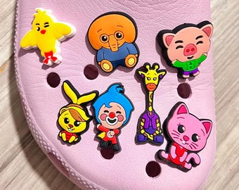 SET OF 7 Plim Clown Superhero TV Show Clog Charms - Singing Latin