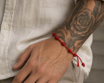 Red Knots bracelet ,Surfer Bracelet Red, Thin Tibetan Braided Lucky Men Woman Bracelet, braided bracelet