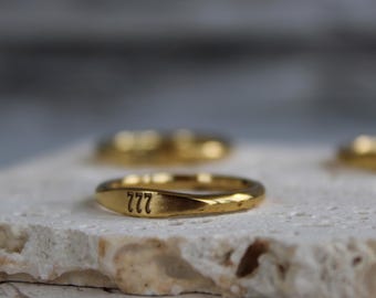 Gold Angel Number Ring, Lucky Spiritual Jewelry