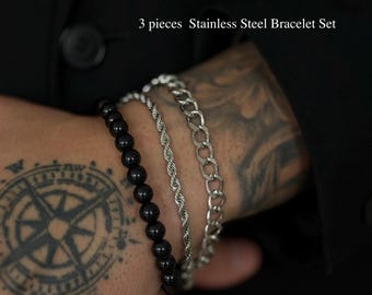 Men's Stainless Steel Cuban Chain Bracelet, Unisex Silver Link Jewelry