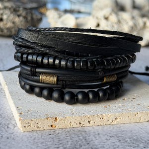 Men's Handmade Punk Leather Bracelet Set, Adjustable Boho Wristbands, Unisex Jewelry, Gift For Him Husband