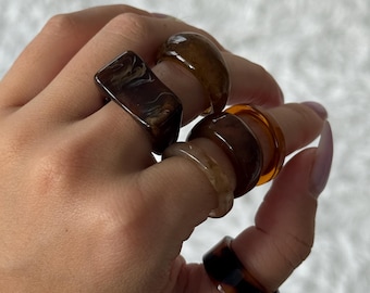 Leopard Print Stackable Ring Set - Chunky Irregular Rings (Size 7/8)
