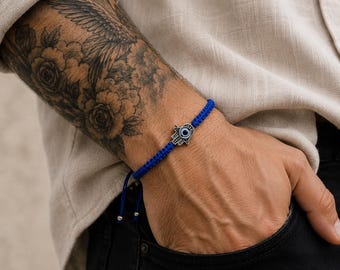 Evil eye Hamsa Hand Bracelet, Adjustable Cord bracelet, Protection Jewelry, Lucky Charm